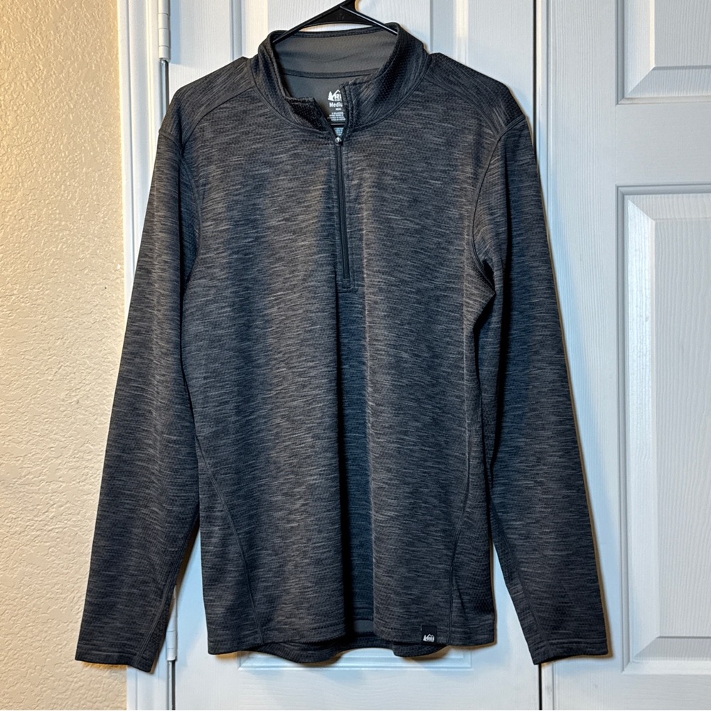REI Co-op 1/4 Zip Tech Shirt Mens M Charcoal Gray/Black Performance Long Sleeve